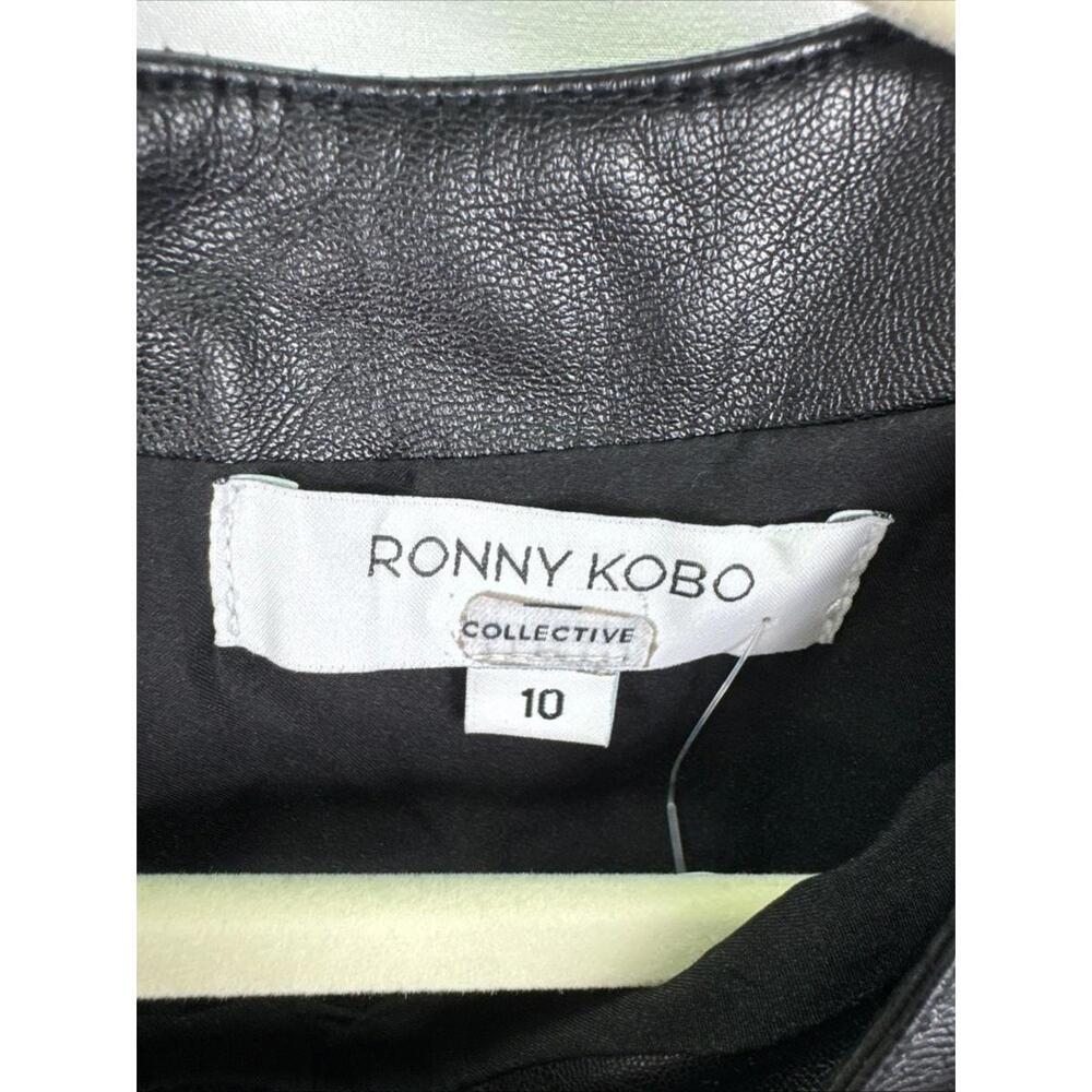 Ronny Kobo x RTR Black Faux Leather Belted Mini Dress Size 10 with Dents - Picture 5 of 7
